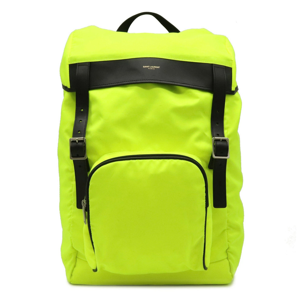 SAINT LAURENT PARIS YSL Yves Backpack Canvas Leather Neon Yellow